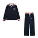 Women's Clothing Personalized Letter Embroidered Polo Color Matching Pullover Sweatshirt Drawstring Color Matching Casual Sports Trousers Suit_ecoleips.com