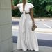 Plus Size Two-Piece Outfit - Short Sleeve Strap Top & Wide Leg Pants Set (Casual & Comfortable)_ecoleips.com