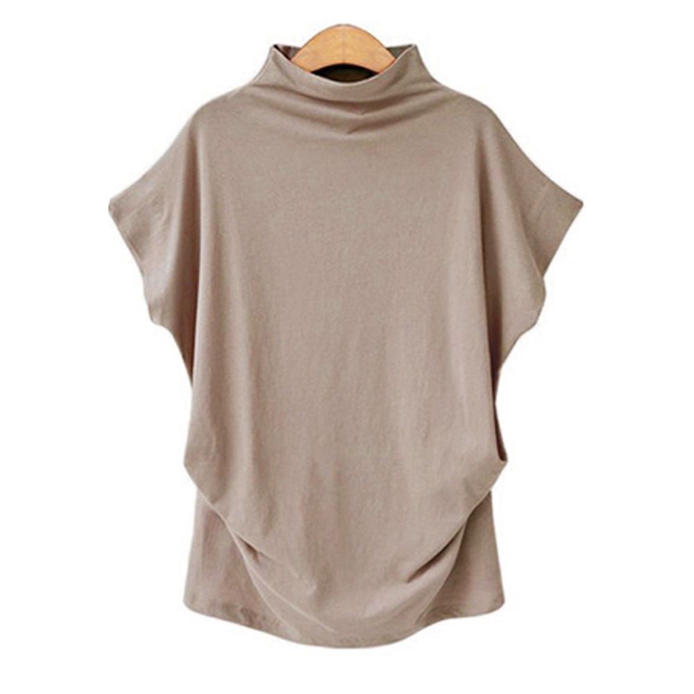 plus Size Women's High Neck T-Shirt Short Sleeve Soft Stretch Cotton Blend Basic Top for Casual Wear_ecoleips.com