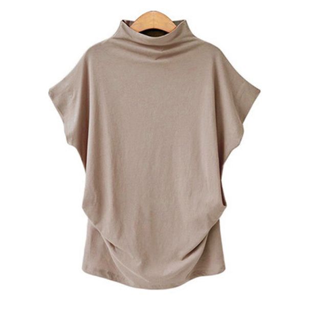 plus Size Women's High Neck T-Shirt Short Sleeve Soft Stretch Cotton Blend Basic Top for Casual Wear_ecoleips.com