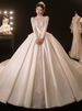 New Style Long Sleeved Wedding Dress French Retro Court Style Satin Main Wedding Dress With Long Train For Spring_ecoleips.com