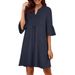 2025 New Solid Color V-Neck Loose Pleated Five Quarter Ruffle Sleeve Dress For Women_ecoleips.com