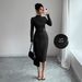 Spring New Arrival Women's Stand Collar Knitted Dress Solid Color Slim Fit Metal Button Style_ecoleips.com