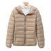 Women's Lightweight Hooded Down Jacket Short Puffer Coat Slim Fit White Duck Feather Warm Winter Outerwear_ecoleips.com