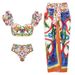 Women's Clothing Floral Print Ruffle One-Piece Swimsuit With Wrap Skirt/Pants - Enamel Pattern, Comfortable & Stylish Beachwear For Vacation_ecoleips.com
