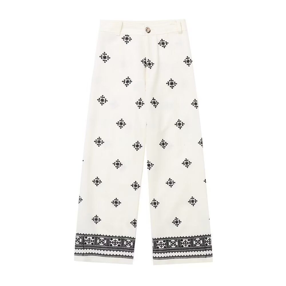 Suitable For All Seasons TAOP&ZA Summer New Fashion Elegant Style Women's Embroidered Linen Straight Wide-leg Pants2731046_ecoleips.com