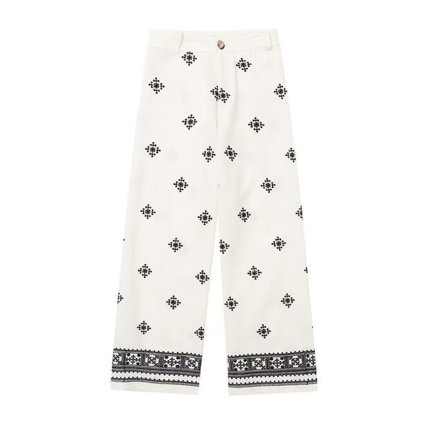 Suitable For All Seasons TAOP&ZA Summer New Fashion Elegant Style Women's Embroidered Linen Straight Wide-leg Pants2731046_ecoleips.com