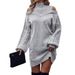 Off-Shoulder Sweater – Oversized Longline Knit Top With Lantern Sleeves (S-L, Grey/Khaki, Polyester Blend, Fall/Winter Essential)_ecoleips.com