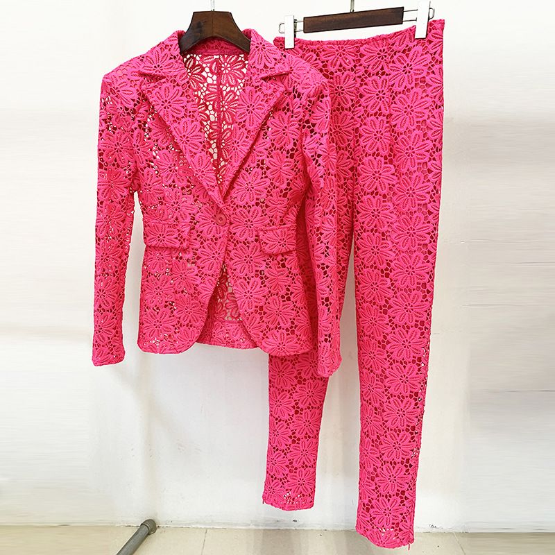 Women's Clothing In Stock New Fashion Slim Fit Water Soluble Lace Suit Pants Suit Two Piece_ecoleips.com