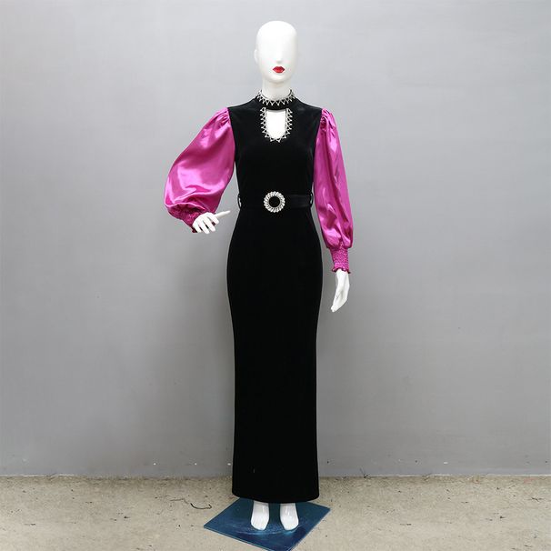 Modest Abaya Dress Elegant Velvet Zip-Up Robe Dress – Stylish Contrast Color Slim Fit Long Dress For Women, Perfect For Parties & Evening Events_ecoleips.com