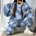 Women's Tie-Dye 2-Piece Loungewear Set, Long Sleeve Crew Neck Sweatshirt & Pants_ecoleips.com
