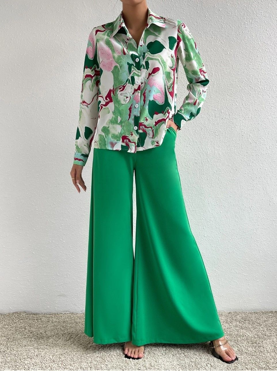 Printed Long Sleeve Blouse & Wide-Leg Pants Set – Flowy Polyester Work-to-Weekend Outfit (S-3XL, 7 Vibrant Colors, Euro-US Elegant Style)_ecoleips.com