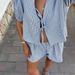 2024 New European And American Women's Clothing Plaid Striped Cuff Casual Fashion Tie Elastic Waist Shorts Set_ecoleips.com