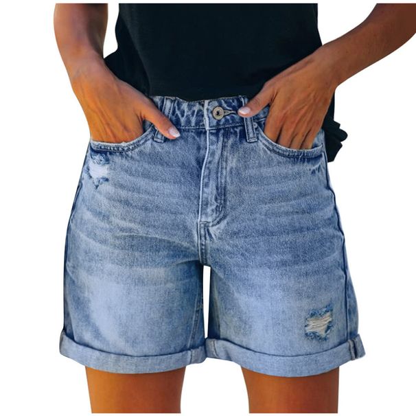 High Waisted Tassel Ripped Denim Shorts Women's European American Style Casual Straight Leg Hot Pants_ecoleips.com