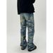 Women's Clothing Digital Printing Erosion Damage Washed Retro Distressed Jeans_ecoleips.com