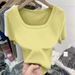 Women's plus Size Square Neck T-Shirt Soft Ribbed Fabric Flattering Fit Solid Color Basic Top Summer Essential Fashion_ecoleips.com
