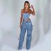 Women's Clothing Hottie Trousers Straight Multi Pocket Denim Overalls For Women Ins Style Versatile Loose Casual Pants For Women_ecoleips.com