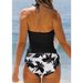 Women's Clothing Women's Plus Size Halter Neck Strappy Swimsuit Conservative Coconut Tree Print Two Piece Bikini Set Covers The Stomach_ecoleips.com