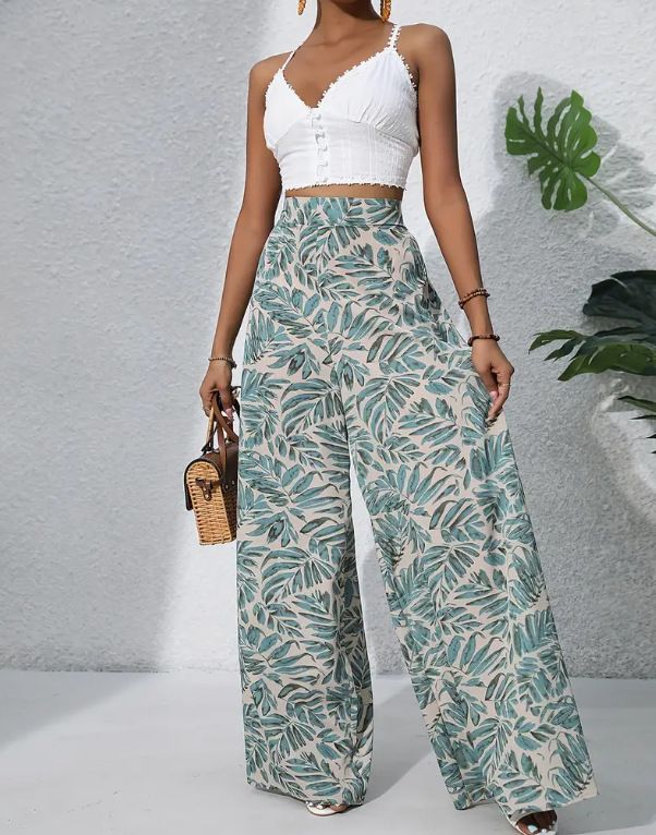 Voya Women's European And American Spring/summer/autumn New Holiday-style Printed Wide-leg Casual Pants_ecoleips.com