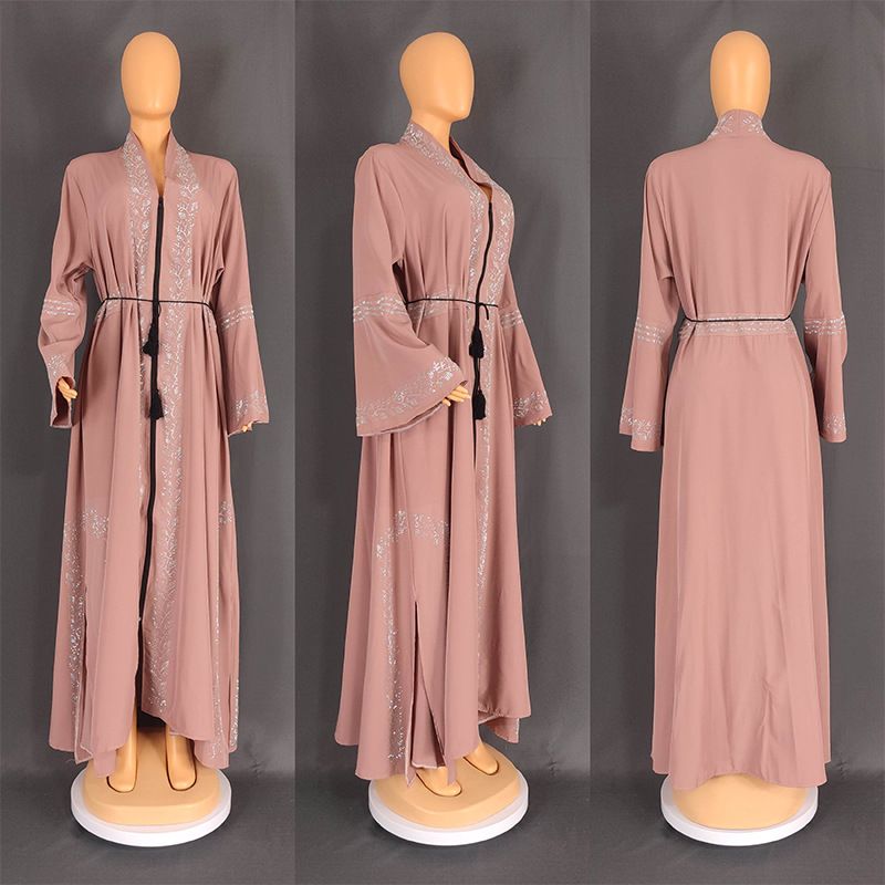 Cardigan Arab Robe European And American Cross-Border Plus Size Women's Bell Sleeve Long Dress 8840_ecoleips.com