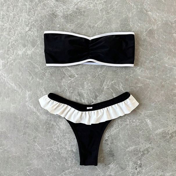 Women's Clothing Swimsuit Solid Color Tube Top Ruffled Beach Hot Spring Bikini_ecoleips.com