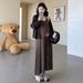 Autumn New Korean Fashion Striped Camisole Cardigan Two-Piece Maternity Dress_ecoleips.com