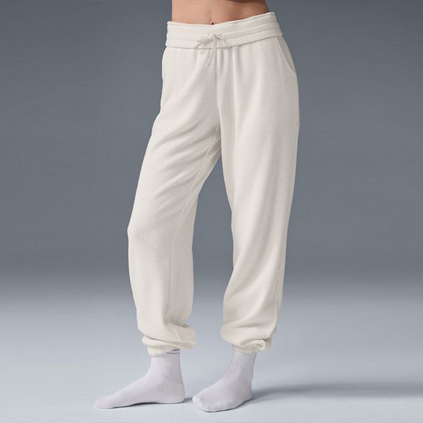 Women's High Neck Waffle Knit Pullover Long Sleeve Sweatshirt Casual Sports Pants Set Versatile Loose Fit Autumn Winter_ecoleips.com