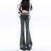 Women’s High-Waisted Flared Jeans – Vintage Washed Denim With Contrast Stitching & Patchwork Design (S-2XL, Retro Blue, Relaxed Fit)_ecoleips.com