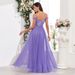 Women's Clothing Off The Shoulder Sling Double V Neck Sequin Embroidery Splicing Party Dress Elegant A Line Tulle Dress_ecoleips.com