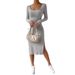 Women's Sexy Square Neck Long Sleeve Side Slit Bodycon Midi Dress – Fall Winter Club Gown_ecoleips.com