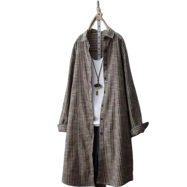 Women's Spring/Summer Striped Shirt With Cardigan-Style Outer Layer, Featuring Relaxed Korean-Inspired Design And Long-S_ecoleips.com