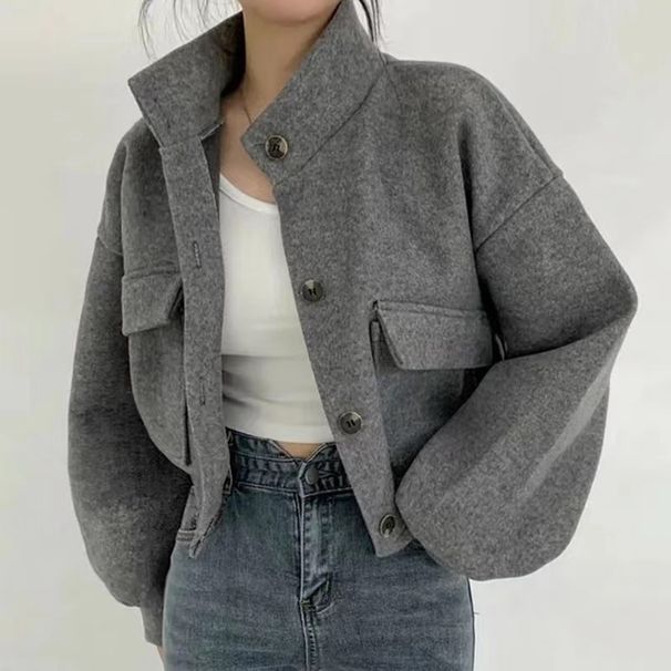 Aria Basics Cross-border 2026 Spring Autumn New European And American Stand-up Collar, Large Pockets, Unisex Style Women's Jacket,_ecoleips.com