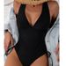 Women's Clothing Halter Neck Lace Up Swimsuit New Solid Color V Neck Belly Covering Conservative One Piece Swimsuit Female Summer Bikini_ecoleips.com