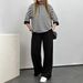 Women's Clothing Striped Mid-Sleeve Hooded Sweatshirt & Solid Color Slimming Straight Leg Trousers Two Piece Set Casual Spring/Autumn Summer Outfit_ecoleips.com