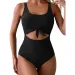 Ruched Tie-Knot Tummy Control One-Piece Swimsuit Patchwork Printing Women Bandage High Waist Vacation Beach Resort Bathing Suit_ecoleips.com
