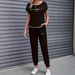 Women's Color Block Trim Casual Suit American Style Simple Loose Fit Short Sleeve Set Spring Summer Autumn New_ecoleips.com