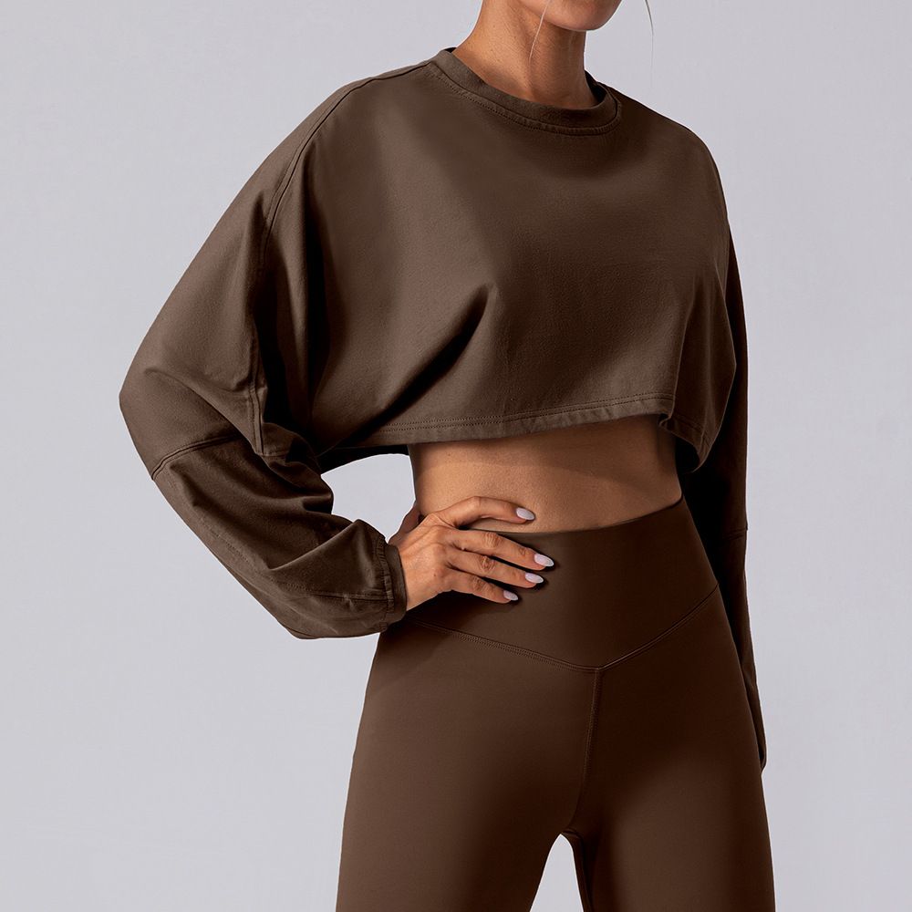 Women's Clothing Round Neck Sweatshirt T Shirt Sports Short Bottoming Shirt Yoga Running Loose Long Sleeved Top For Women_ecoleips.com