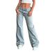Low-Rise Flared Jeans For Women - Stretchy Wide Leg Denim Pants With High Elasticity (Light Blue)_ecoleips.com