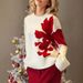 3D Floral Contrast Knit Sweater – Festive Christmas Pullover For Women (XS-XXL, Red/White)_ecoleips.com