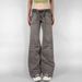 American Street Pocket Hot Girl Straight Leg Workwear Pants Women's Casual Outdoor Tie Low Waist Jeans_ecoleips.com