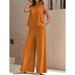 Women's Elegant Two-Piece Suit Solid Color round Neck Vest & Wide Leg Pants Set for Autumn Winter Cross Neck Wide Leggings Outfit_ecoleips.com
