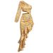 High-End Foreign Trade Women's Fashion European And American Style Sexy Slim Fit Bodycon Asymmetrical Shoulder Floral_ecoleips.com