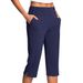 Women's Solid Color Stretch Casual Fitness Pants Capri Length with Pockets Comfortable Yoga Trousers European American Style_ecoleips.com