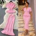 Korean Style Women's Knitted Ruffle Two Piece Set Slim Fit Elegant Summer Commuting Temperament Suit_ecoleips.com