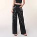 Women's Distressed Straight Leg Jeans Rhinestone Embellished Denim Pants Comfort Fit Stretch_ecoleips.com