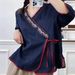 Spring/Summer Ethnic Style Retro Design: Cotton/Linen T-Shirt With Slanted Front Closure, Embroidered Design; Short-Slee_ecoleips.com