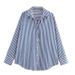 Women's 3D Print Long Sleeve Striped Shirt Loose Fit Versatile Stylish Top for Spring/Summer Commuters_ecoleips.com