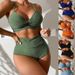 Women's Sexy High-Waist Two-Piece Bikini - Pure Color Swimwear (European & American Fit) _ecoleips.com