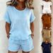 Women's Solid Color Loose Casual Two Piece Set European And American Style Summer New Arrival Short Sleeve Shorts Set_ecoleips.com