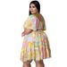 Plus Size Off Shoulder Floral Print Dress, Flowy A-Line Swing Dress With Puff Sleeves For Women, Cute Cartoon Print Summer Dress_ecoleips.com